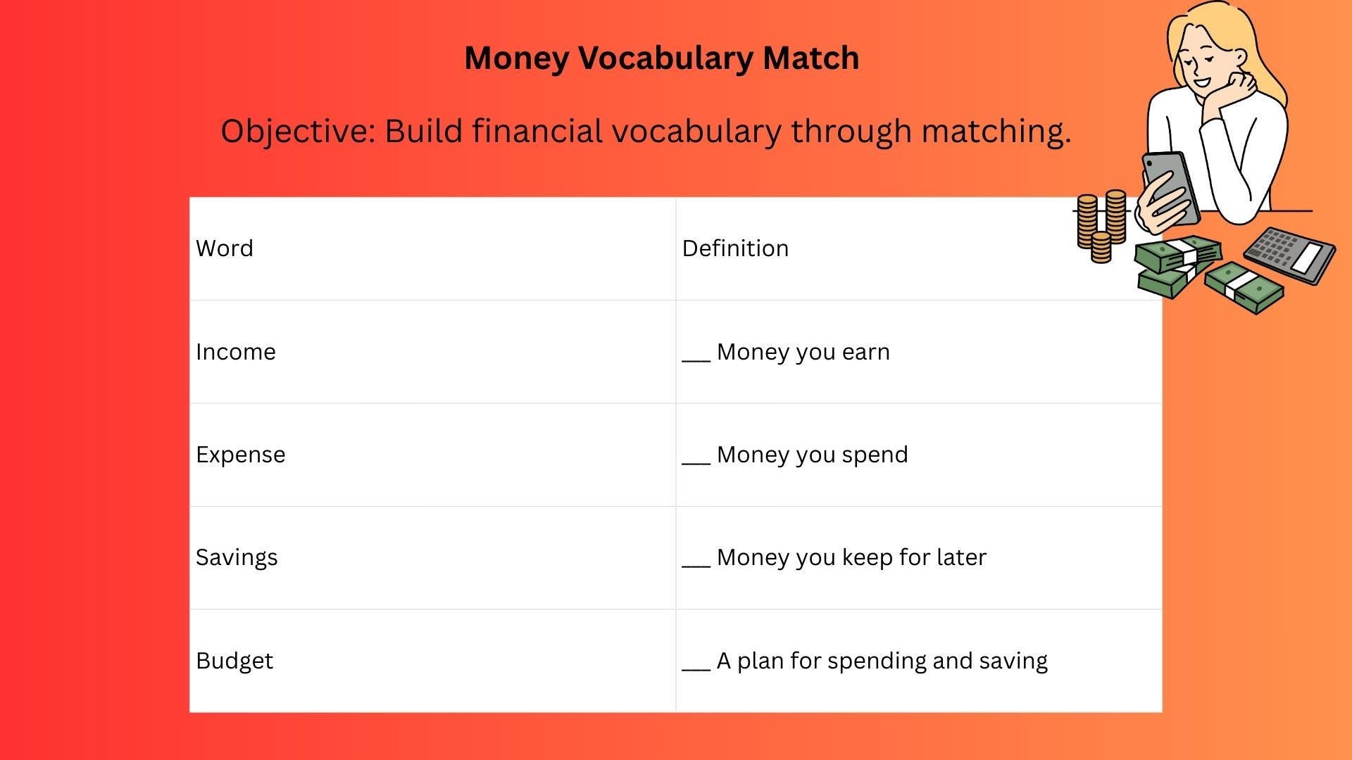 Kids Financial Literacy Worksheets: Money Skills Education Printable