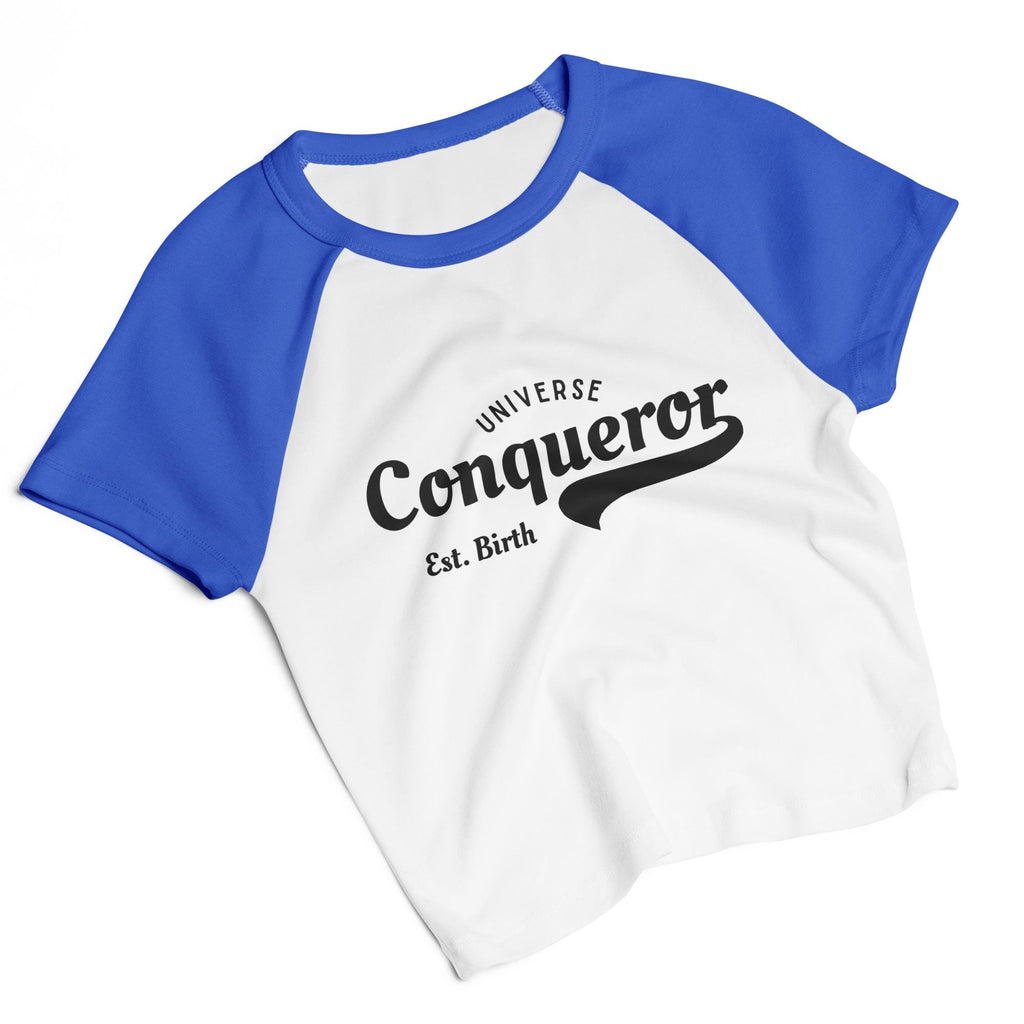 Conqueror Est. Birth Women’s micro rib raglan baby tee: Ladies shirt and clothing