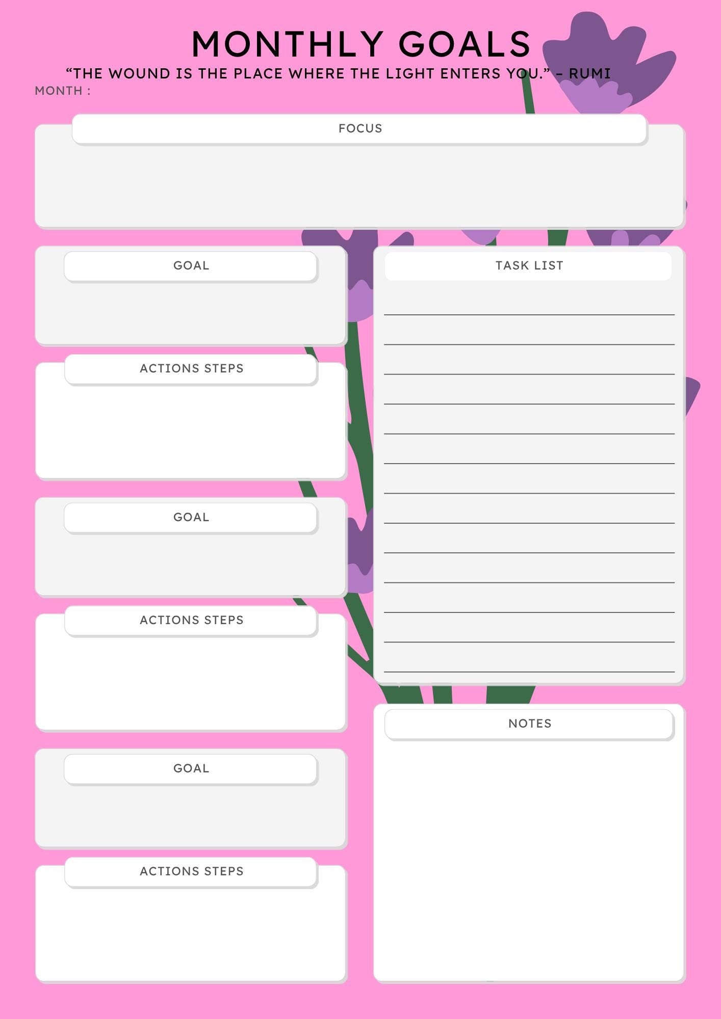 One-Year Monthly Planner, 100+ Pages, Digital Download