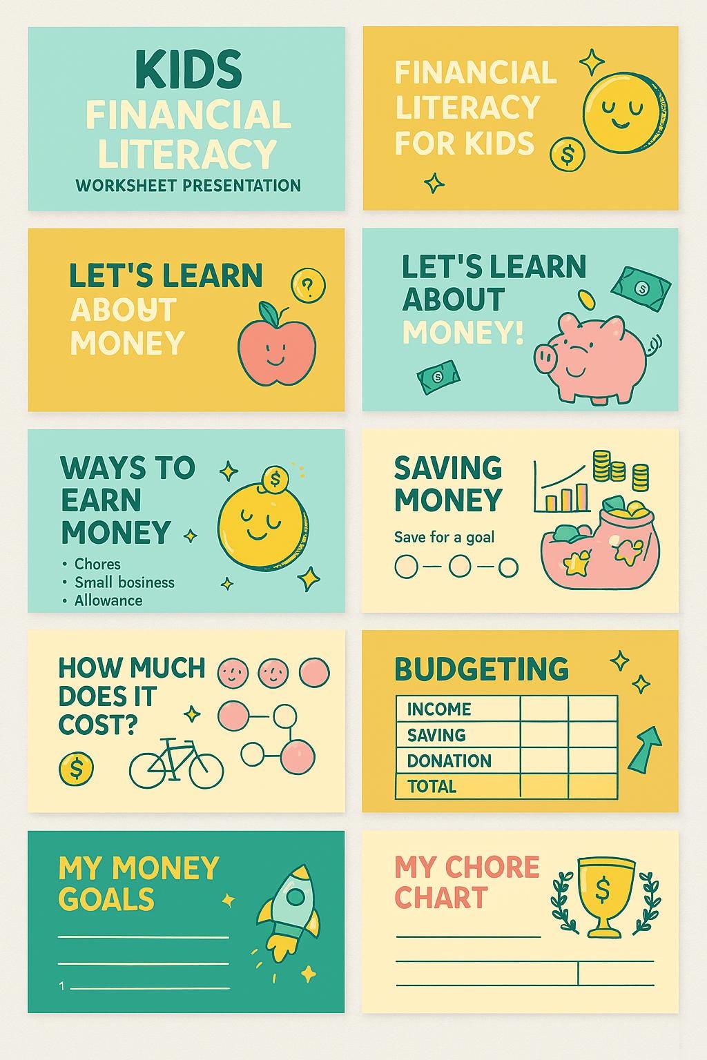 Kids Financial Literacy Worksheets- Slide Show Presentation