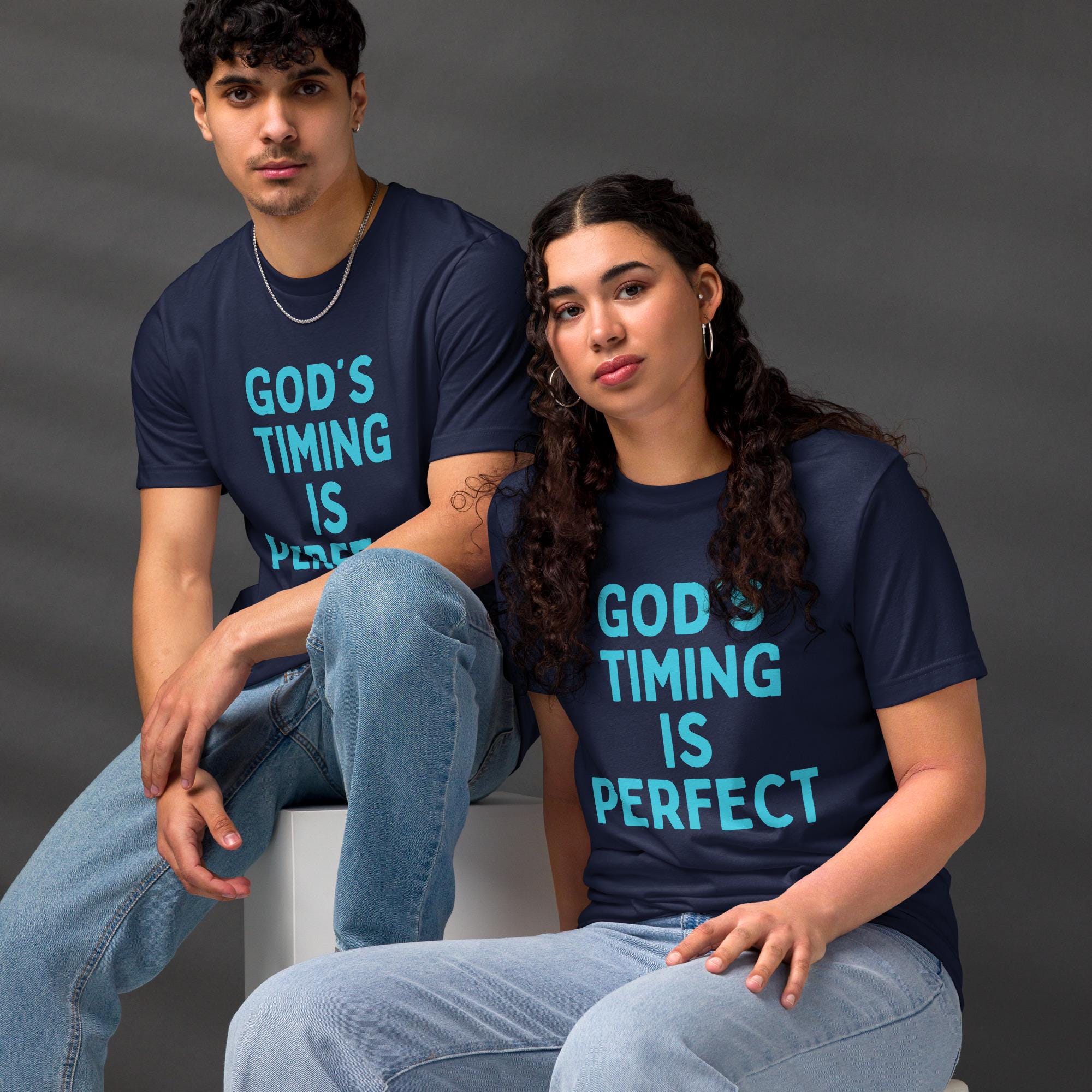 Gods Timing is Perfect Unisex staple eco t-shirt: positive words trending clothing