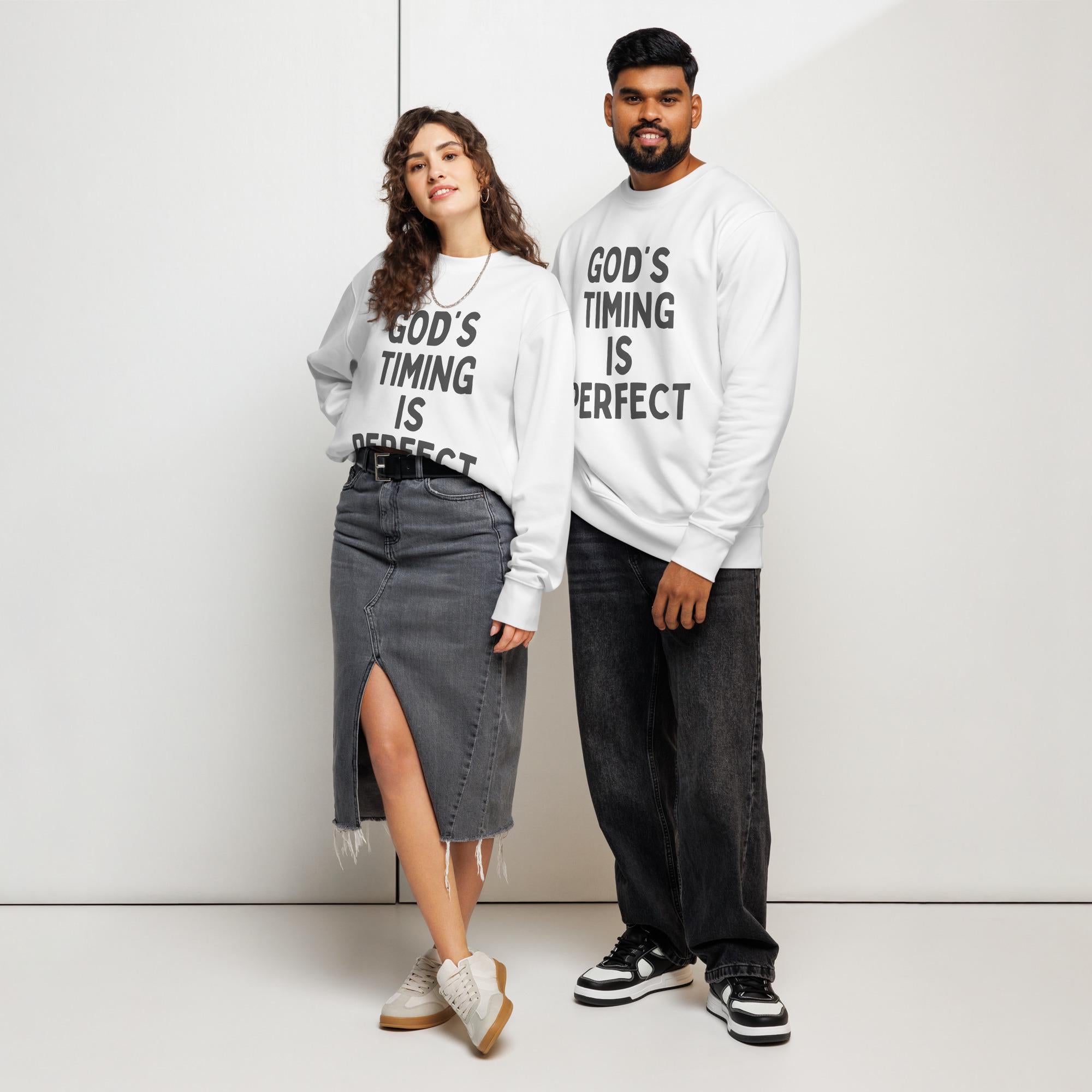 Gods Timing Is Perfect Unisex organic sweatshirt: Positive Words Trending Clothing