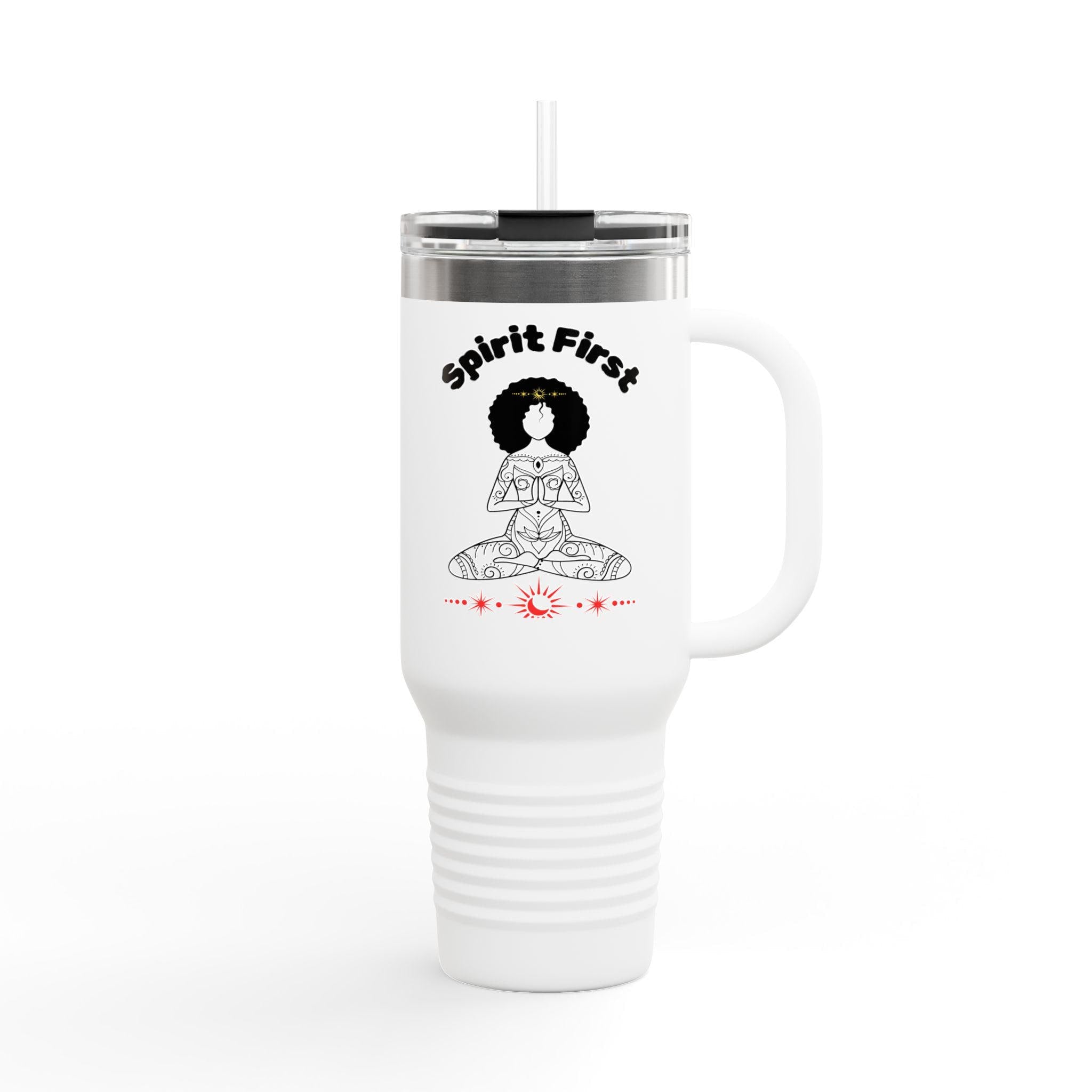 Insulated Stainless Steel Travel Mug: 'Spirit First' Yoga Gift