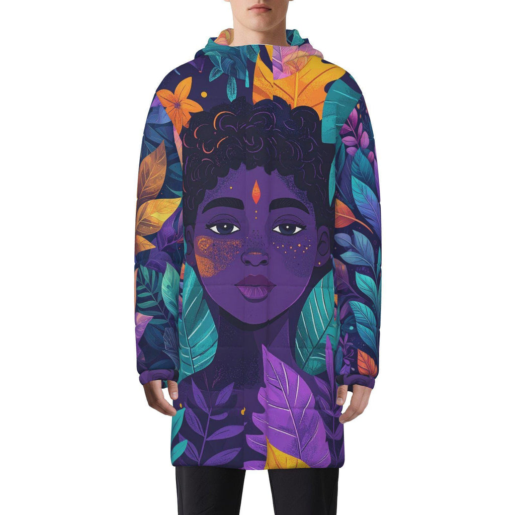 Gender Neutral Custom Hoodie | All‑Over Print | Black Woman Face & Leaves | Spiritual Design