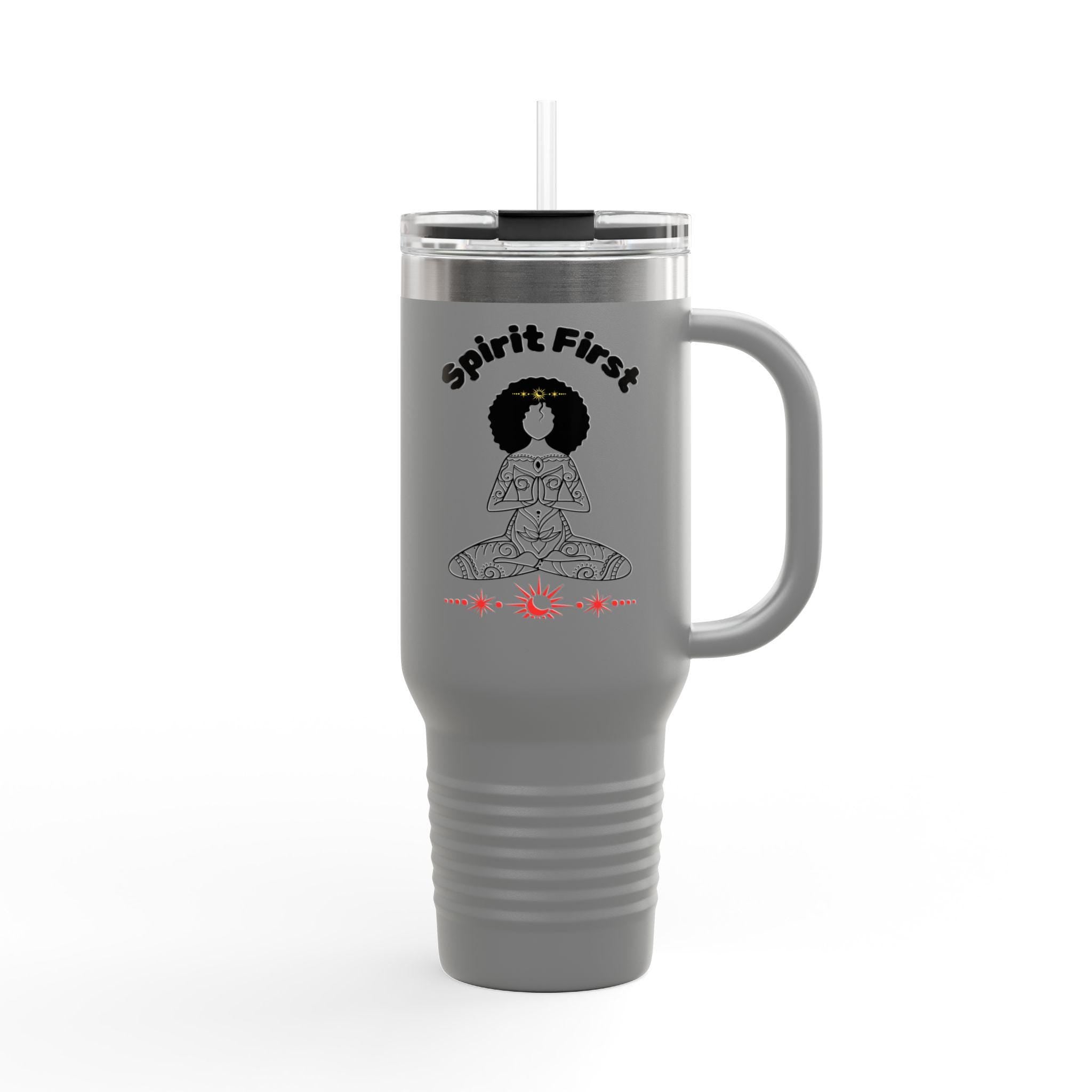 Insulated Stainless Steel Travel Mug: 'Spirit First' Yoga Gift