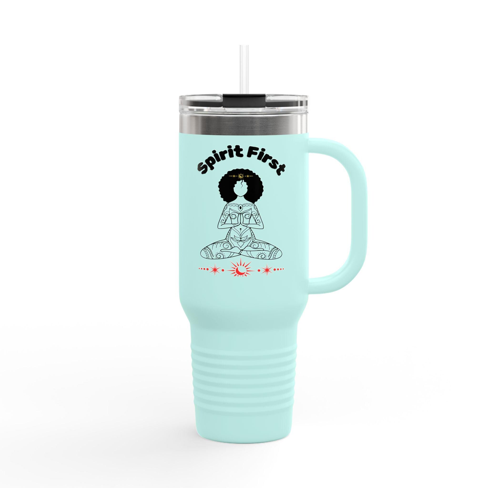 Insulated Stainless Steel Travel Mug: 'Spirit First' Yoga Gift