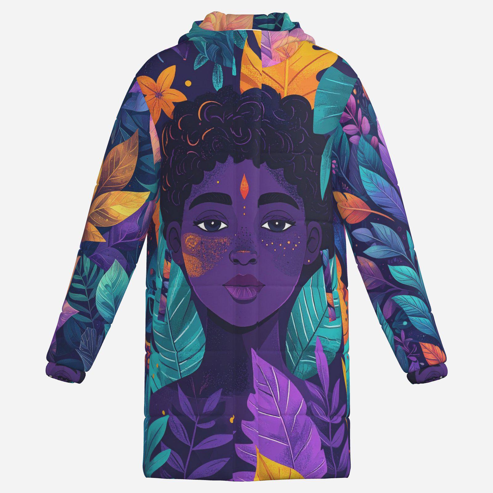 Gender Neutral Custom Hoodie | All‑Over Print | Black Woman Face & Leaves | Spiritual Design