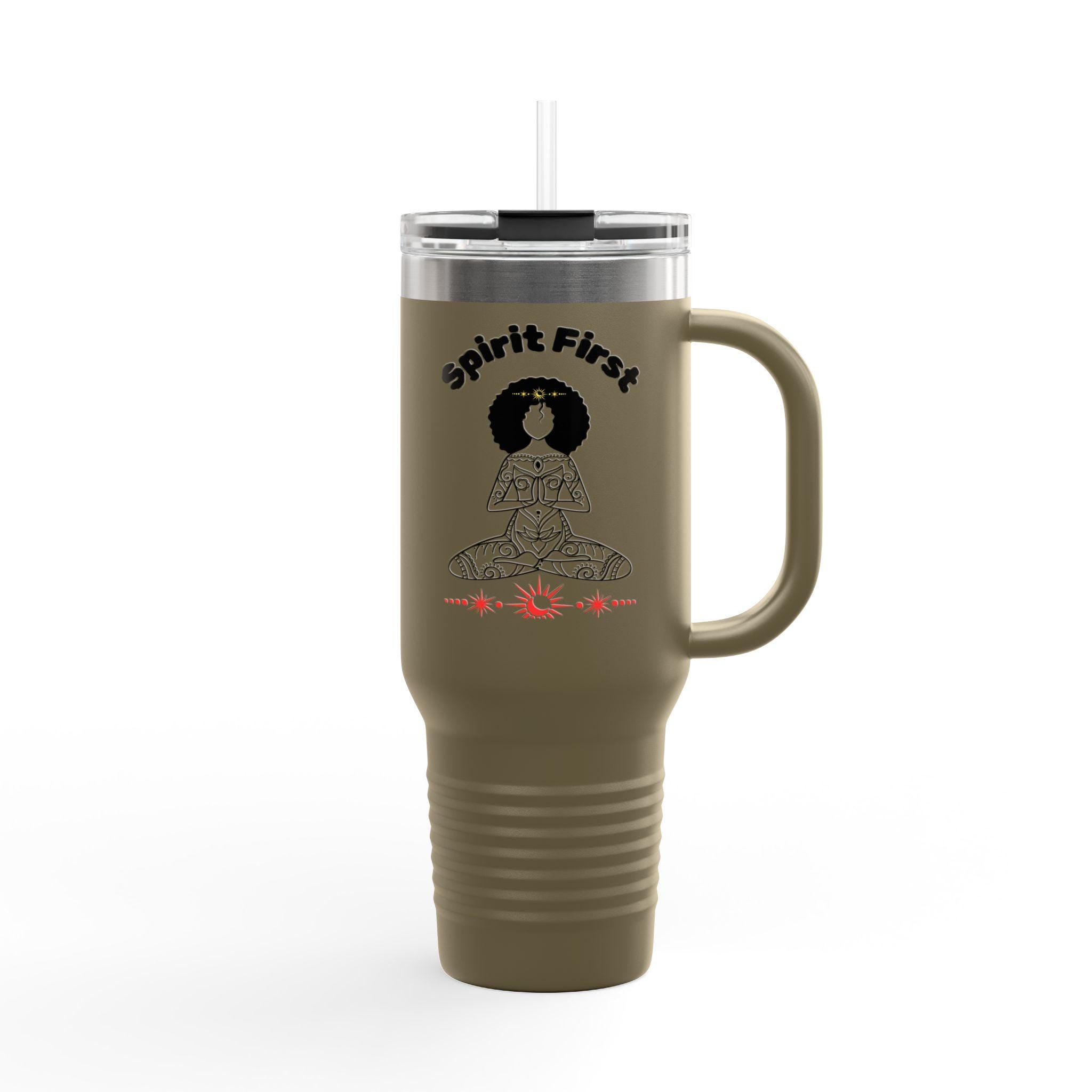 Insulated Stainless Steel Travel Mug: 'Spirit First' Yoga Gift