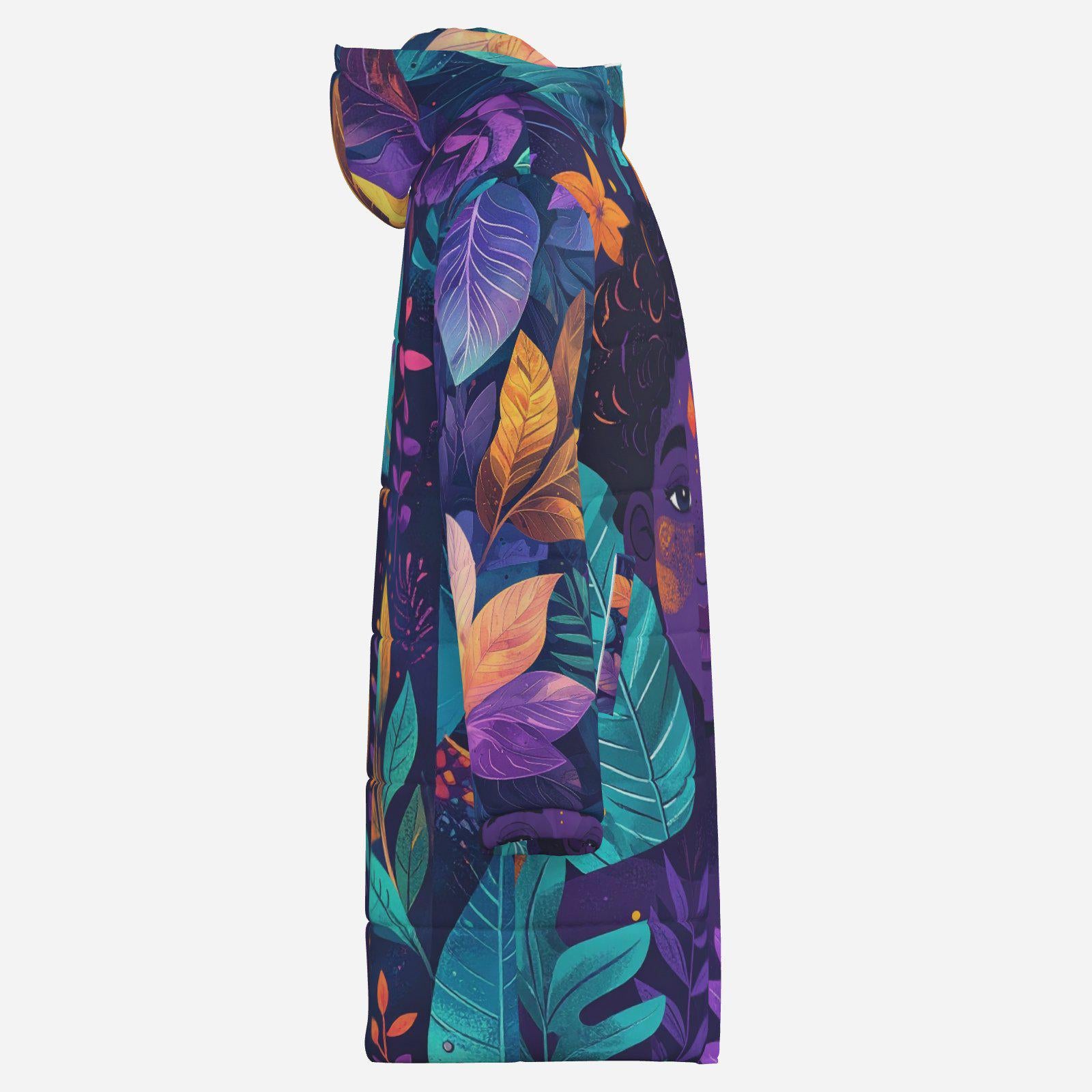 Gender Neutral Custom Hoodie | All‑Over Print | Black Woman Face & Leaves | Spiritual Design