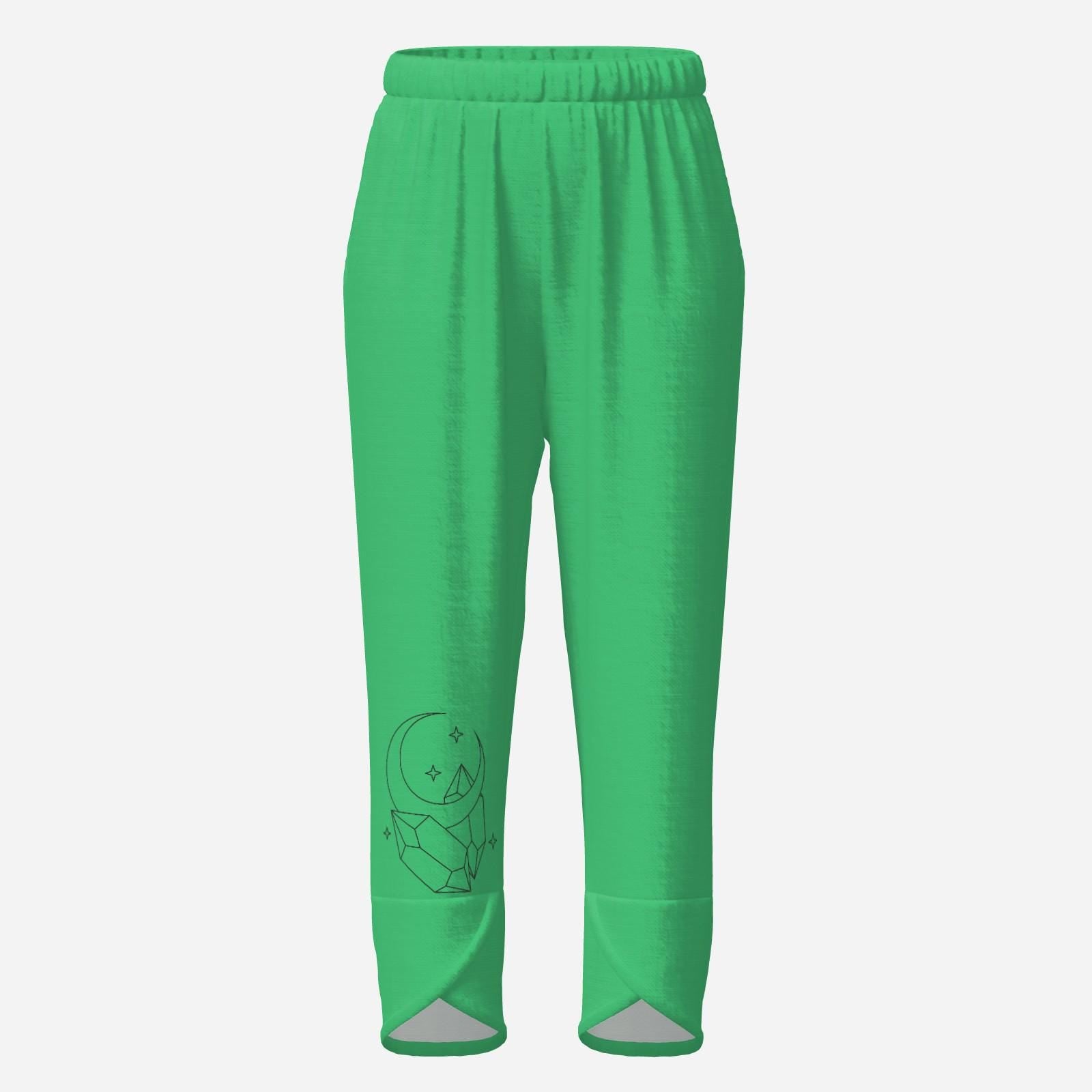 Green Women's Linen Cropped Pants: Trending Spiritual Clothing